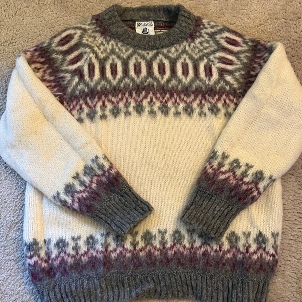 Men's Cream and Gray Nordic Pattern Sweater